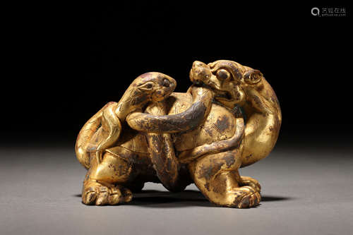 HAN DYNASTY COPPER GILDED BEAST