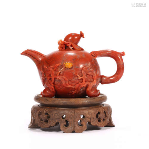 QING DYNASTY SOUTHERN RED AGATE FUSHOU HOLDING POT