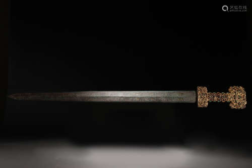 HAN DYNASTY BRONZE SWORD INLAID TURQUIOSES WITH GOLD HANDLE