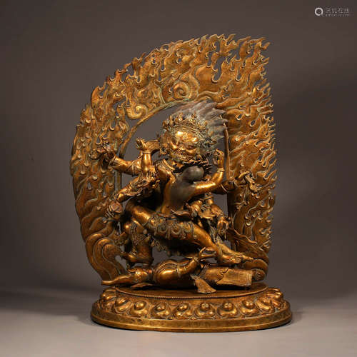 GILT BRONZE SIX-ARMED BIG BLACK SKY DOUBLE FIGURE BODHISATTV...