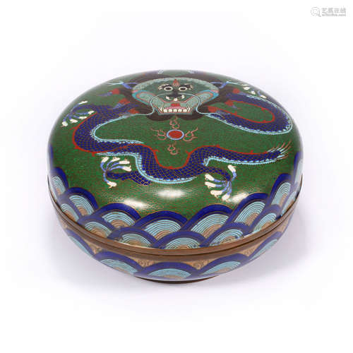 QING DYNASTY CLOISONNÉ BLUE DRAGON PATTERN POWDER BOX