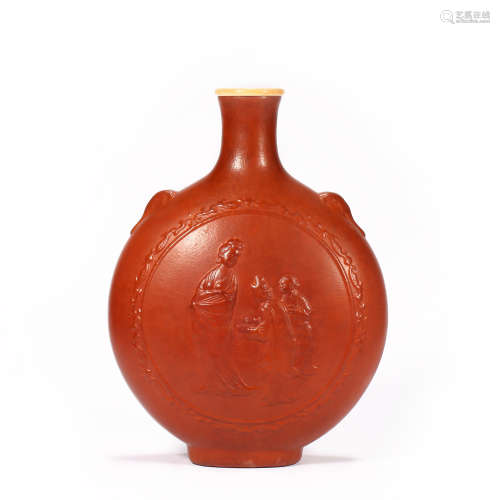 QING DYNASTY SPORE CHARACTER HOLDING MOON BOTTLE