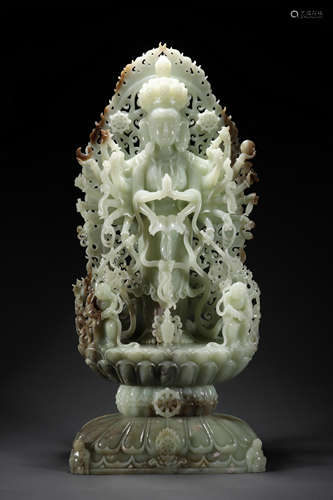 QING DYNASTY HETIAN JADE  GUANYIN