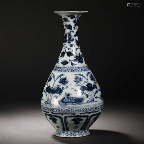 YUAN DYNASTY BLUE AND WHITE FLOWERS SPRING POT