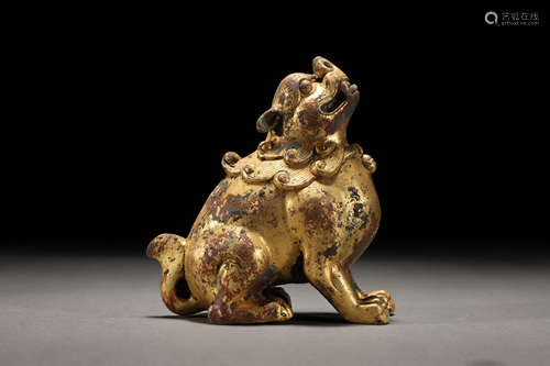 HAN DYNASTY COPPER GILDED BEAST