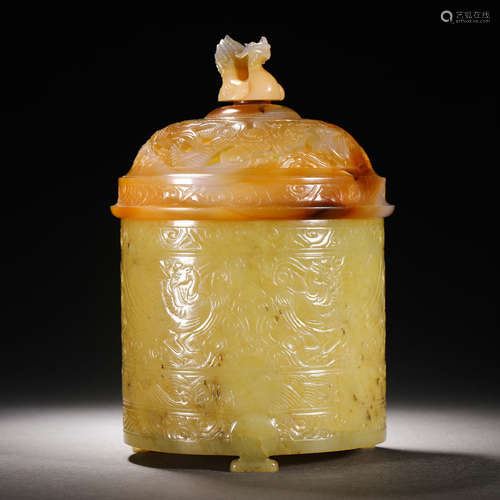 HAN DYNASTY HETIAN JADE BEAST HEAD JAR