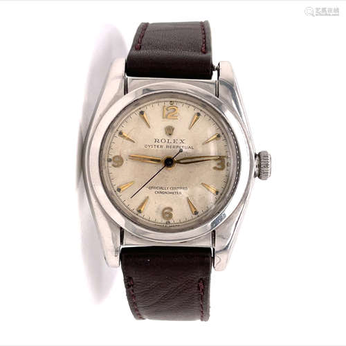 ROLEX Bubble Back Leather Strap Watch