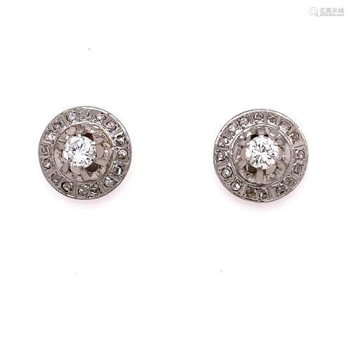 1920' Platinum 18k Diamond Stud Earrings