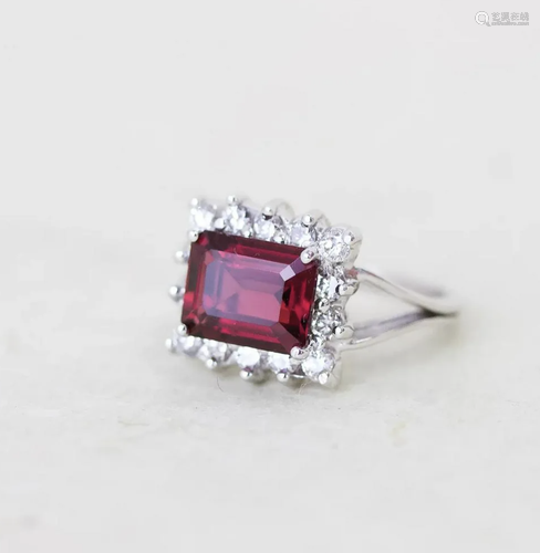 Vintage Rubellite & Diamond Surround Ring, 14k