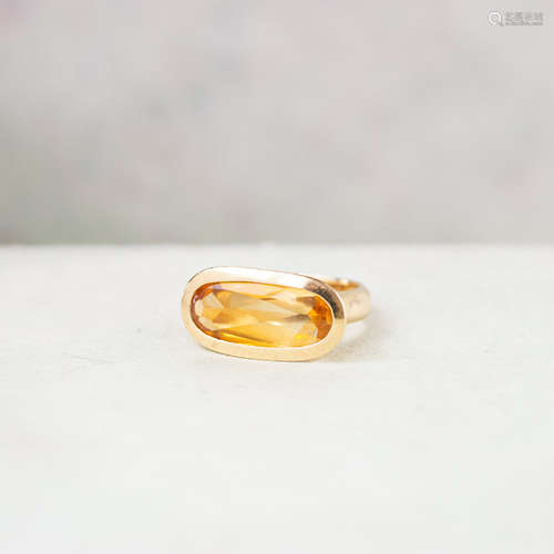 18k Retro Wide Citrine Flush Set Ring