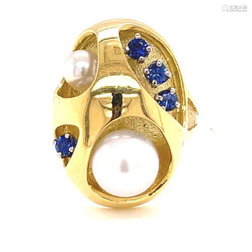 Avant Garde 18k Sapphire Pearl Ring 