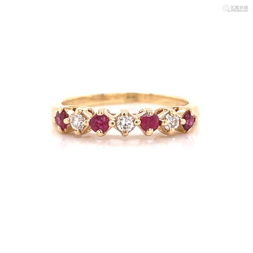 14k Ruby Diamond Half Eternity Ring 