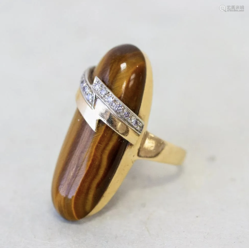 Vintage Tiger's Eye & Diamond Ring, 14k