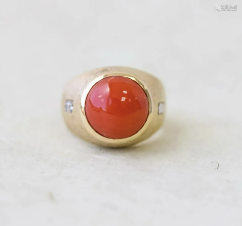 Oxblood Coral & Diamond Ring, 14k