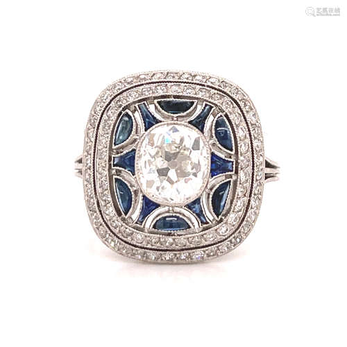 Platinum Diamond Sapphire Ring 