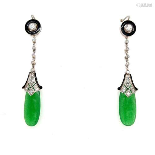 Platinum Diamond Jade Jadeite Drop Earrings