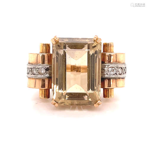 Retro 18k Topaz Diamond Chevalier Ring 