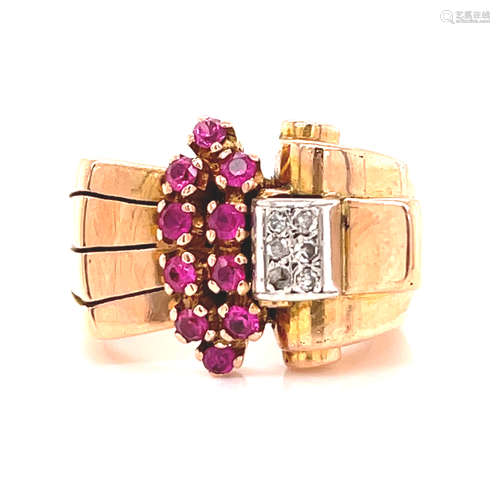 Retro 18k Pink Gold Diamond Ring 