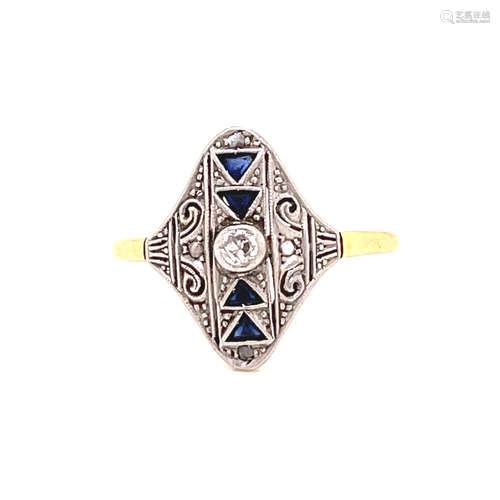 Art Deco 18k Platinum Sapphire Diamond Ring