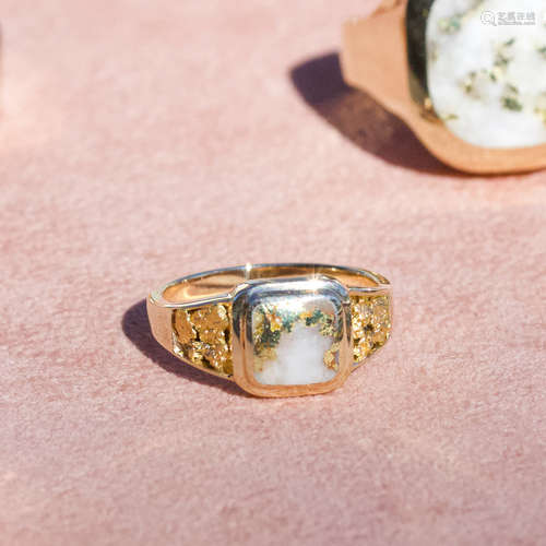 14k Vintage Gold Quartz & Gold Nugget Ring