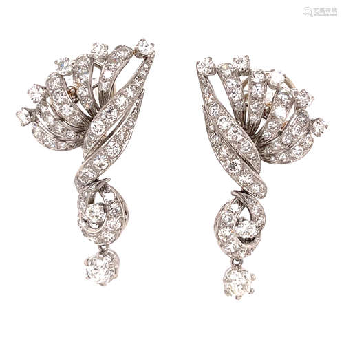 Art Deco Platinum Diamond Earring 