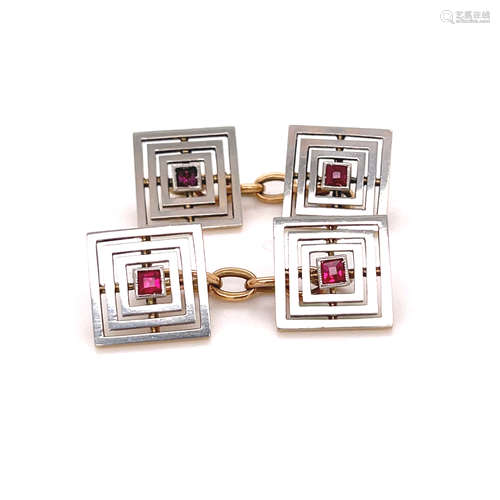 Art Deco 18k  Ruby Cufflinks 