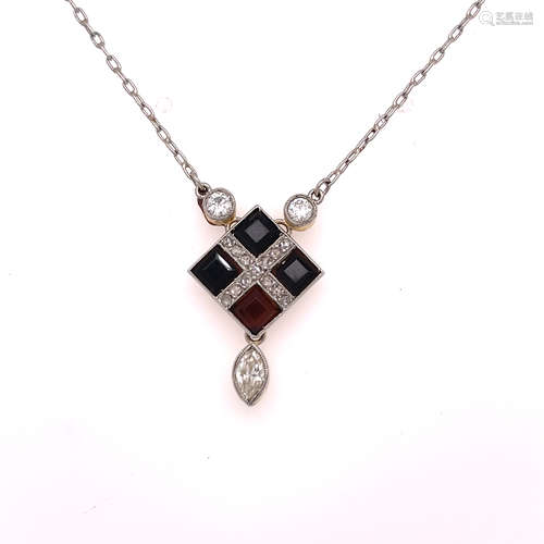 18k Platinum Art Deco Diamond Onyx Pendant