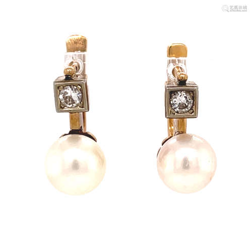 Art Deco 18k Diamond Pearl Earring Hallmark 