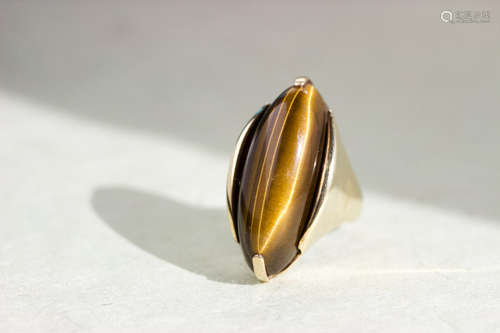 14k Retro Tiger's Eye Navette Ring