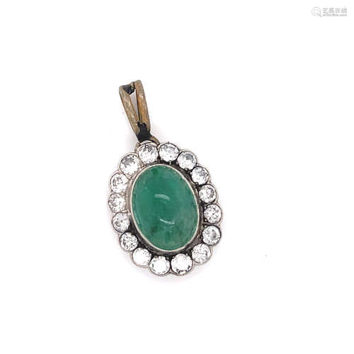 18k Platinum Diamond Emerald Rosetta Pendant