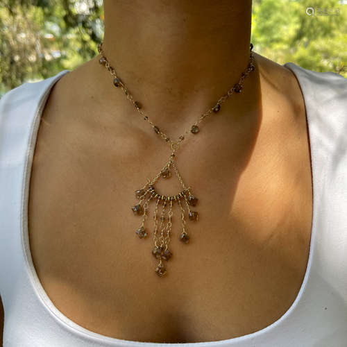 14k Brown Gem Briolette Necklace 