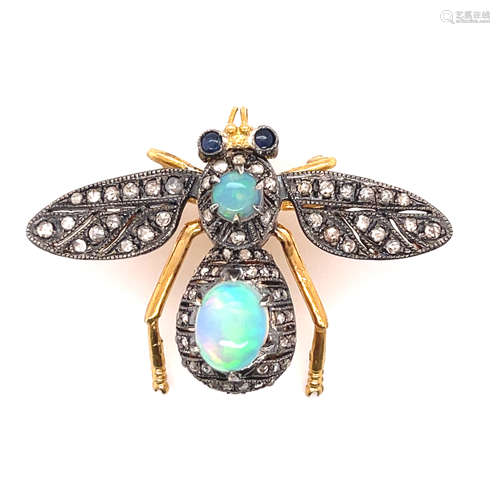 Silver and Gold Opal Diamond  Bug Brooch 