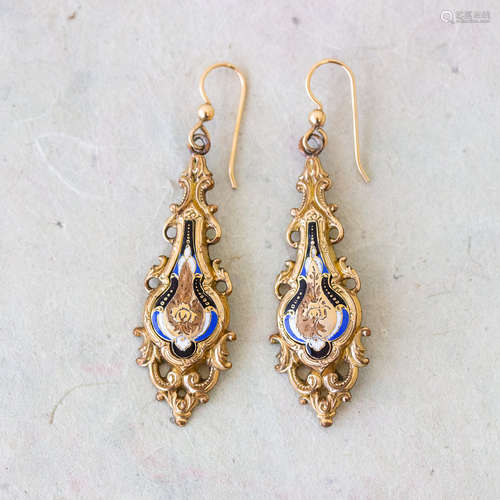 18k Victorian Enamel Earrings