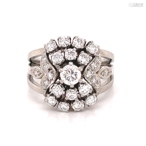 Art Deco Cluster Platinum Diamond Ring 