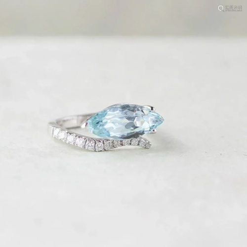 Vintage Aquamarine & Diamond East-West Ring, 14k