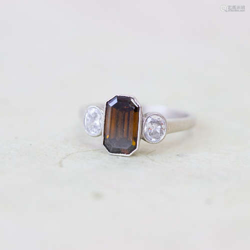 Art Deco Brown Diamond Ring Platinum