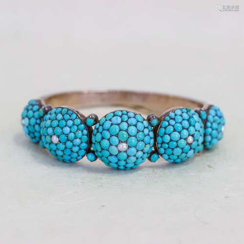 Gilt Silver Victorian Cobblestone Turquoise Dome Bangle