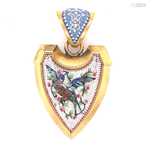 18k Victorian Micro Mosaic Pendant 