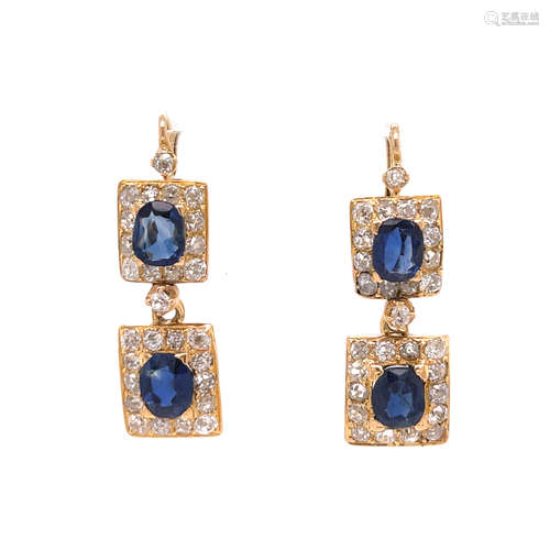 18k Victorian Diamond Burma Sapphire Earrings 