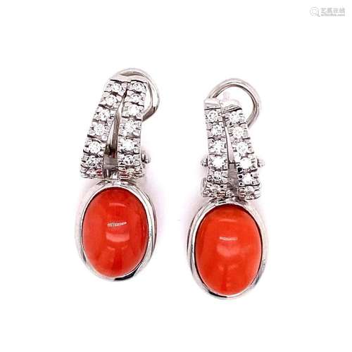 18k Diamond Coral Earrings