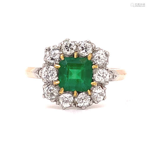 18k Platinum Emerald Diamond Rosetta Ring