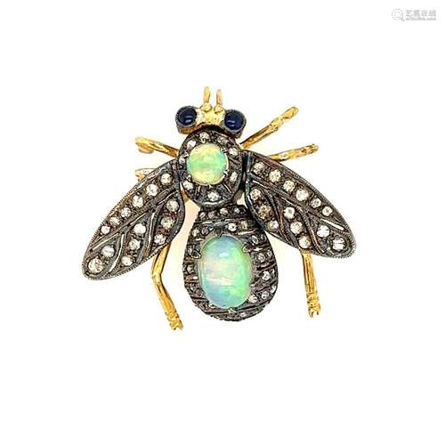 18k Silver Opal Bug Brooch