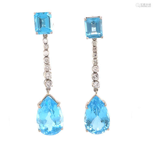 18k Diamond Topaz Long Drop Earrings 