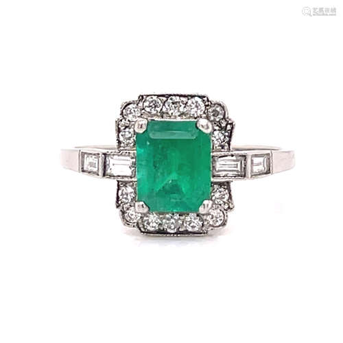 Platinum Emerald Diamond Ring