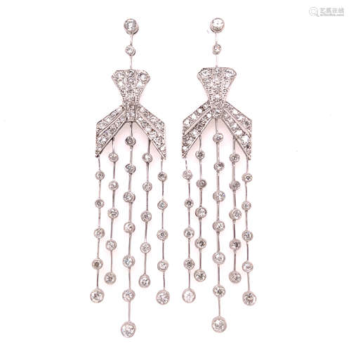 Art Deco Diamond Long Earrings