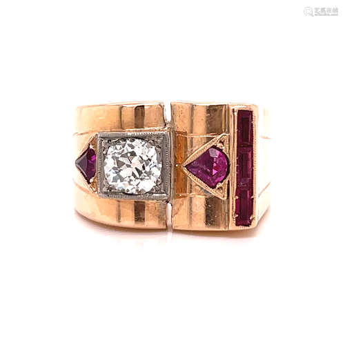 18k Retro Chevalier Diamond Ruby Ring