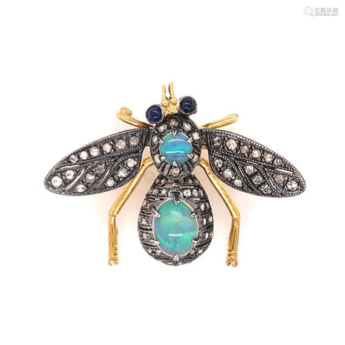 Silver and Gold Opal Diamond  Bug Brooch 