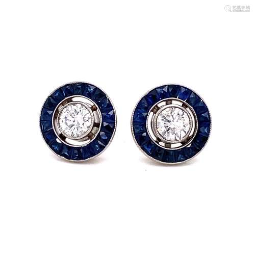 Platinum Sapphire Diamond Target Stud Earrings