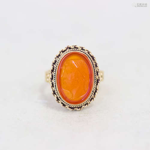 14k Vintage Carnelian Cameo Ring