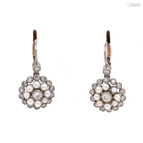 18k Platinum Diamond Pearl Rosetta Earrings